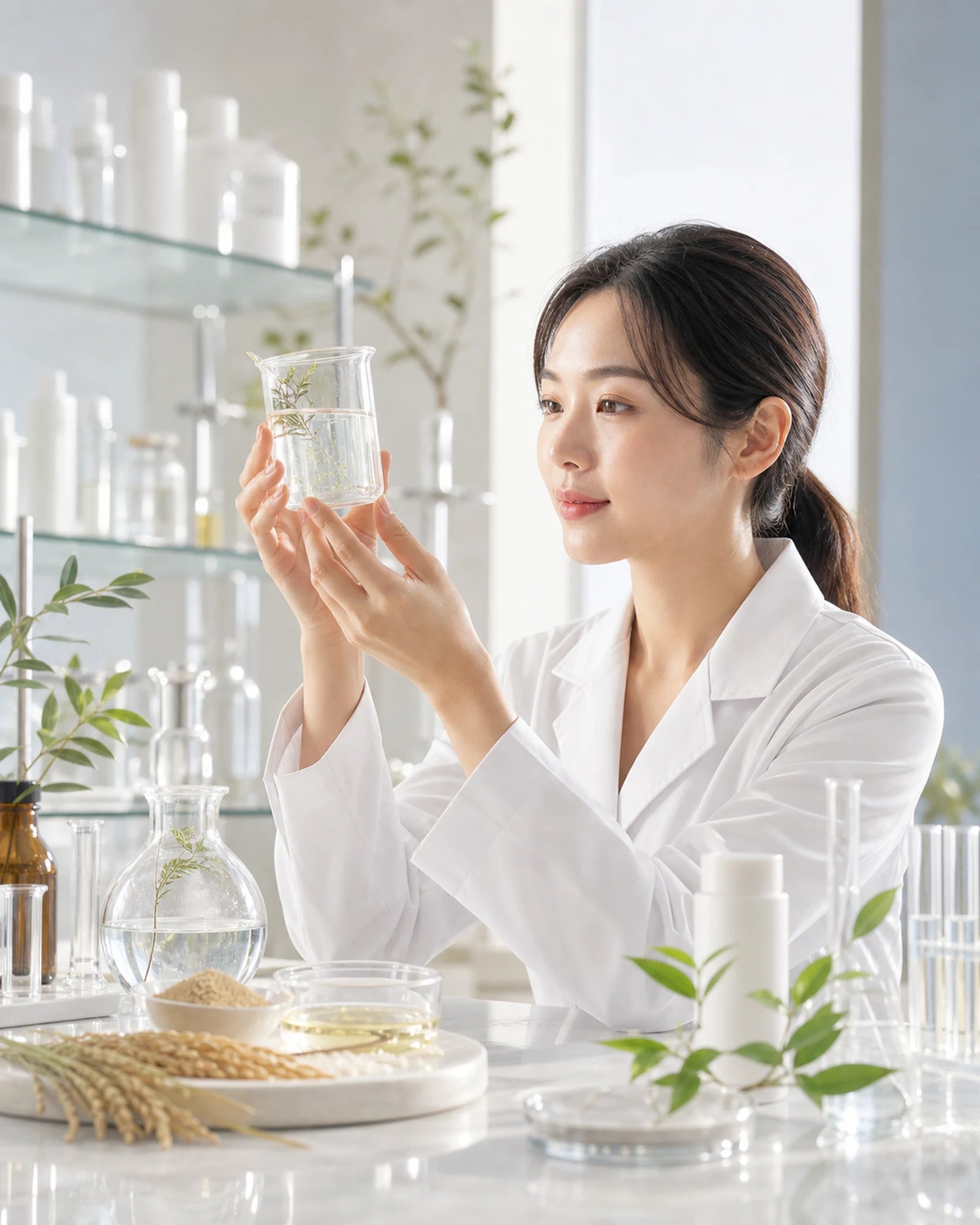 植物由来エキスを確認する品質管理の様子